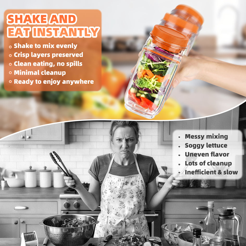 Solunex Salad Jar with Side Opening – Double-Lock Leak-Resistant Design, Vertical Layering Keeps Salads Fresh, Leak-Proof Salad Jar with Dressing Cup, Durable Salad Container for Lunch, Meal Prep & Work