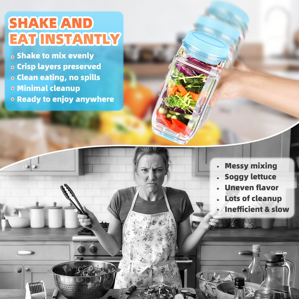 Solunex Salad Jar with Side Opening – Double-Lock Leak-Resistant Design, Vertical Layering Keeps Salads Fresh, Leak-Proof Salad Jar with Dressing Cup, Durable Salad Container for Lunch, Meal Prep & Work