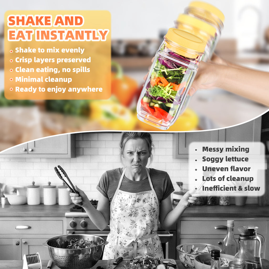 Solunex Salad Jar with Side Opening – Double-Lock Leak-Resistant Design, Vertical Layering Keeps Salads Fresh, Leak-Proof Salad Jar with Dressing Cup, Durable Salad Container for Lunch, Meal Prep & Work