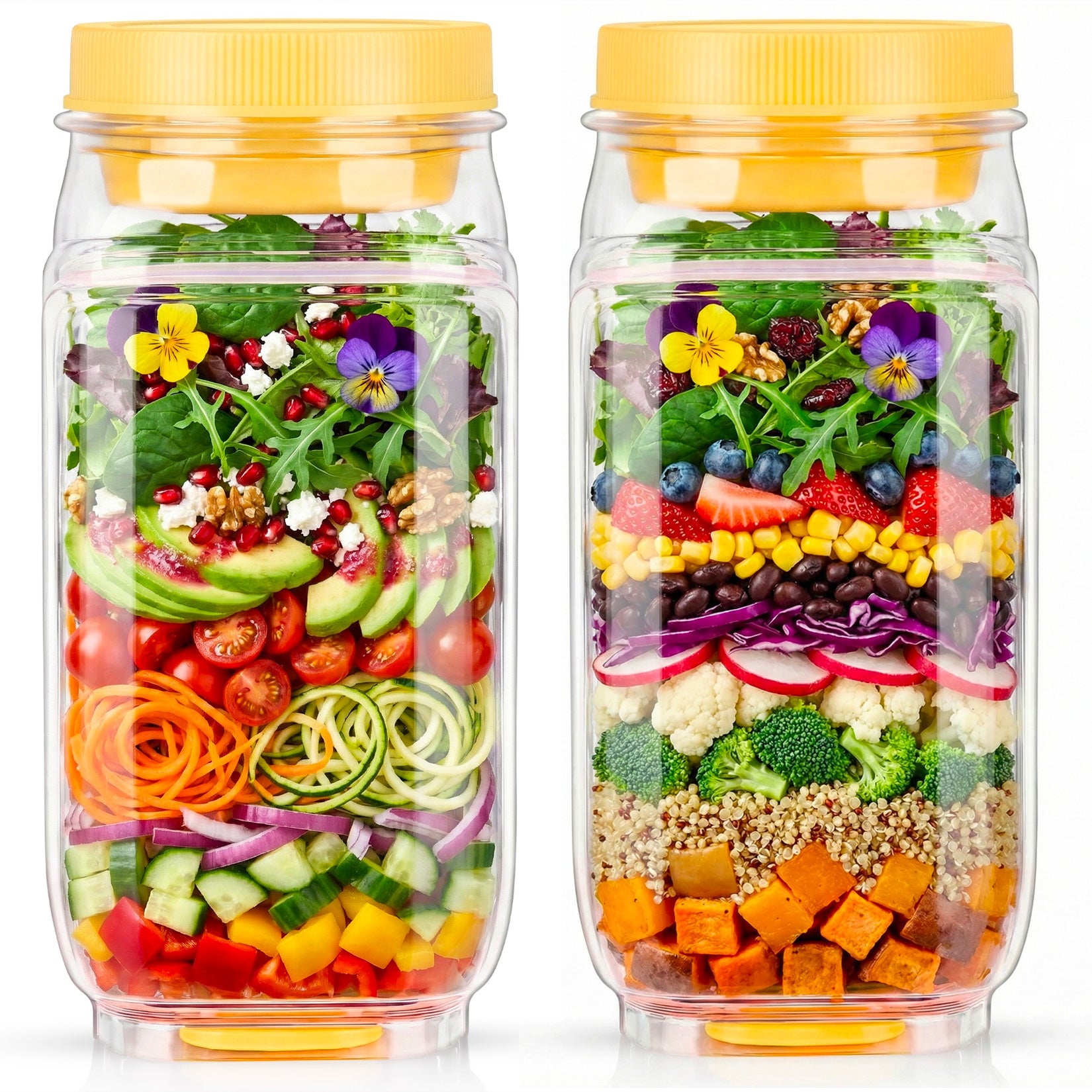 Solunex 2PC Salad Jar with Side Opening – Double-Lock Leak-Resistant Design, Vertical Layering Keeps Salads Fresh, Leak-Proof Salad Jar with Dressing Cup, Durable Salad Container for Lunch, Meal Prep & Work