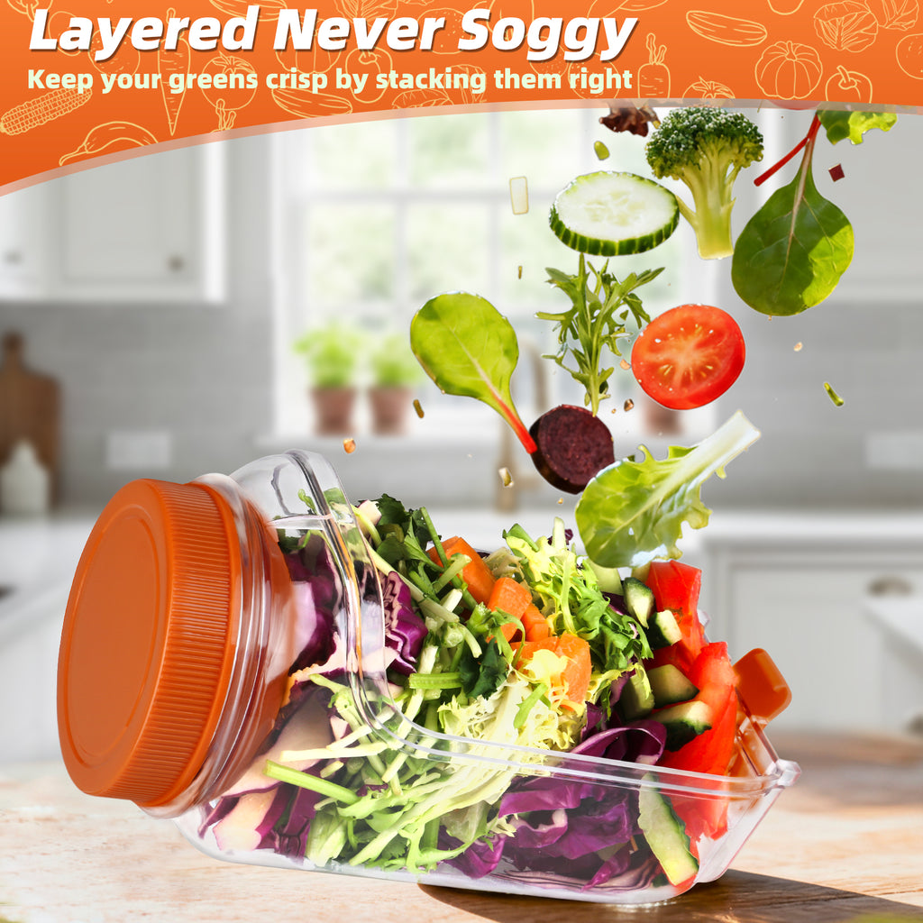Solunex Salad Jar with Side Opening – Double-Lock Leak-Resistant Design, Vertical Layering Keeps Salads Fresh, Leak-Proof Salad Jar with Dressing Cup, Durable Salad Container for Lunch, Meal Prep & Work