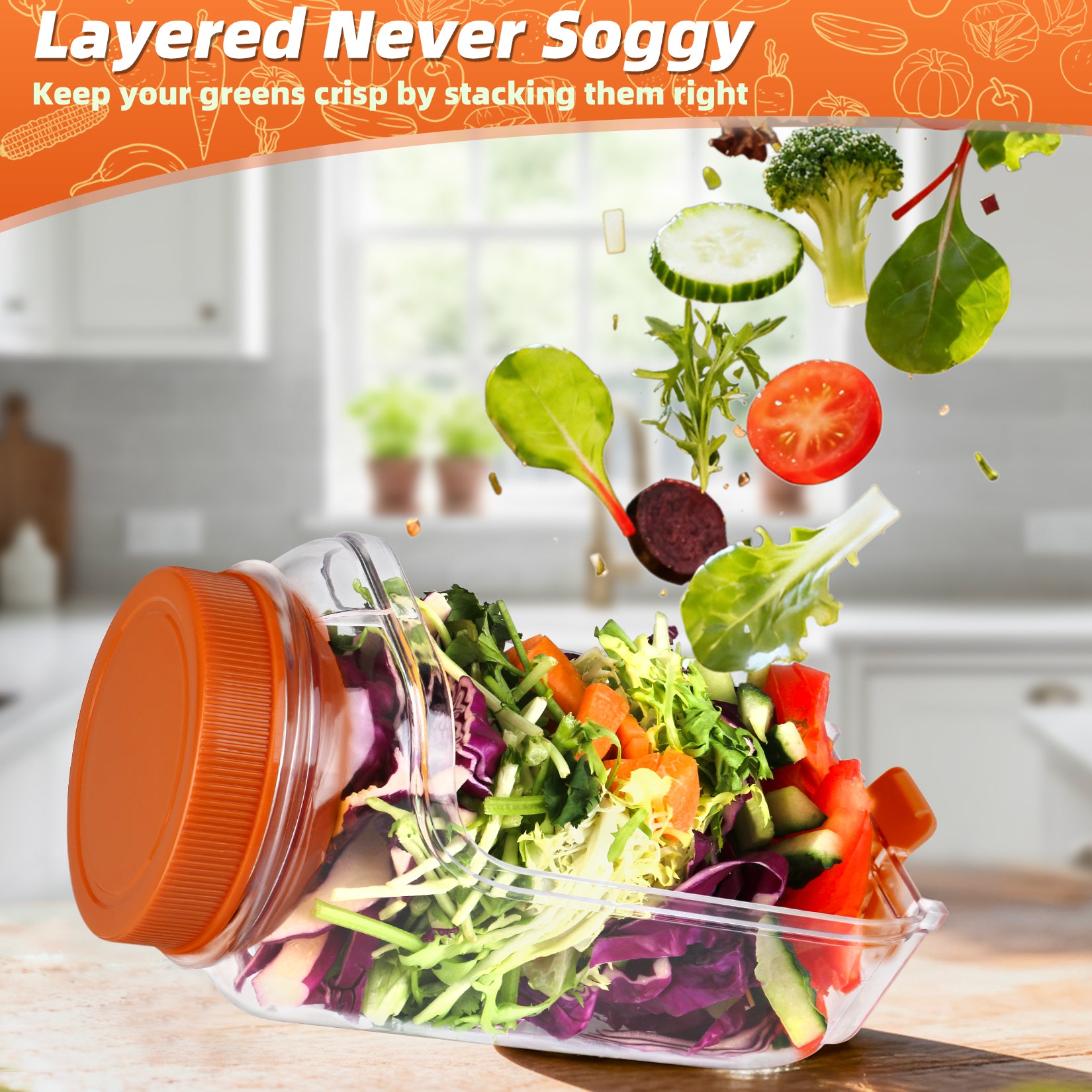 Solunex Salad Jar with Side Opening – Double-Lock Leak-Resistant Design, Vertical Layering Keeps Salads Fresh, Leak-Proof Salad Jar with Dressing Cup, Durable Salad Container for Lunch, Meal Prep & Work