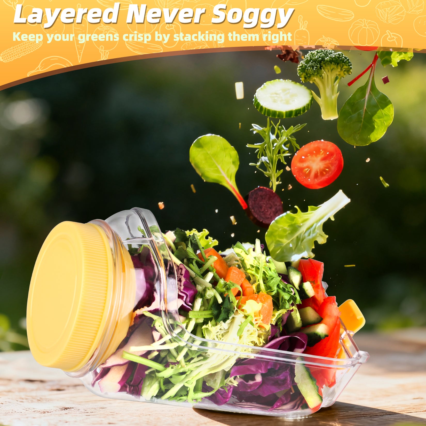 Solunex Salad Jar with Side Opening – Double-Lock Leak-Resistant Design, Vertical Layering Keeps Salads Fresh, Leak-Proof Salad Jar with Dressing Cup, Durable Salad Container for Lunch, Meal Prep & Work