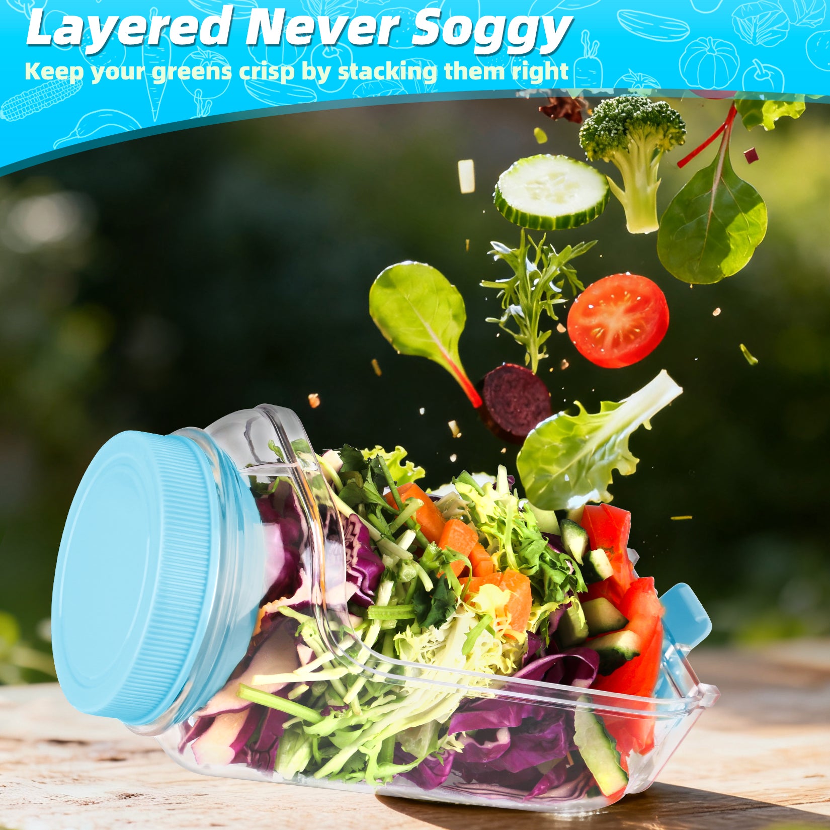 Solunex 2PC Salad Jar with Side Opening – Double-Lock Leak-Resistant Design, Vertical Layering Keeps Salads Fresh, Leak-Proof Salad Jar with Dressing Cup, Durable Salad Container for Lunch, Meal Prep & Work