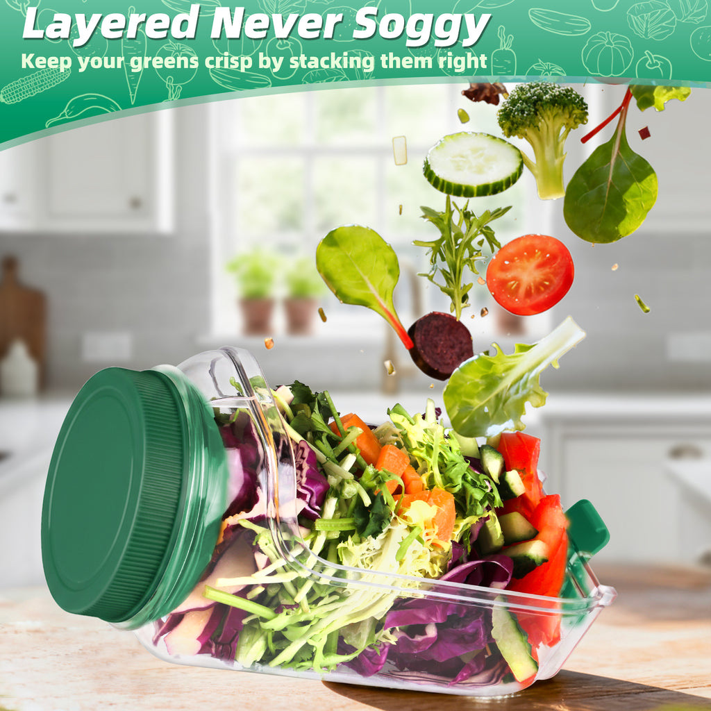 Solunex 2PC Salad Jar with Side Opening – Double-Lock Leak-Resistant Design, Vertical Layering Keeps Salads Fresh, Leak-Proof Salad Jar with Dressing Cup, Durable Salad Container for Lunch, Meal Prep & Work