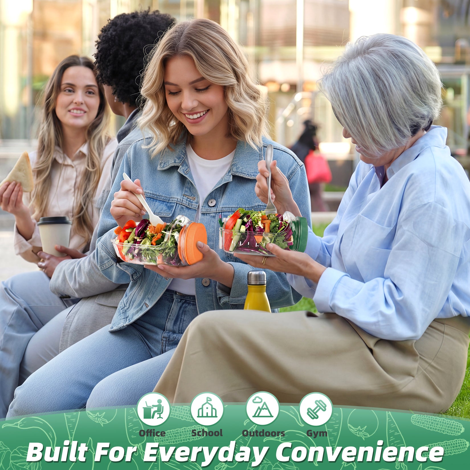 Solunex 2PC Salad Jar with Side Opening – Double-Lock Leak-Resistant Design, Vertical Layering Keeps Salads Fresh, Leak-Proof Salad Jar with Dressing Cup, Durable Salad Container for Lunch, Meal Prep & Work