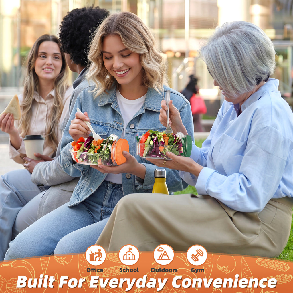 Solunex Salad Jar with Side Opening – Double-Lock Leak-Resistant Design, Vertical Layering Keeps Salads Fresh, Leak-Proof Salad Jar with Dressing Cup, Durable Salad Container for Lunch, Meal Prep & Work