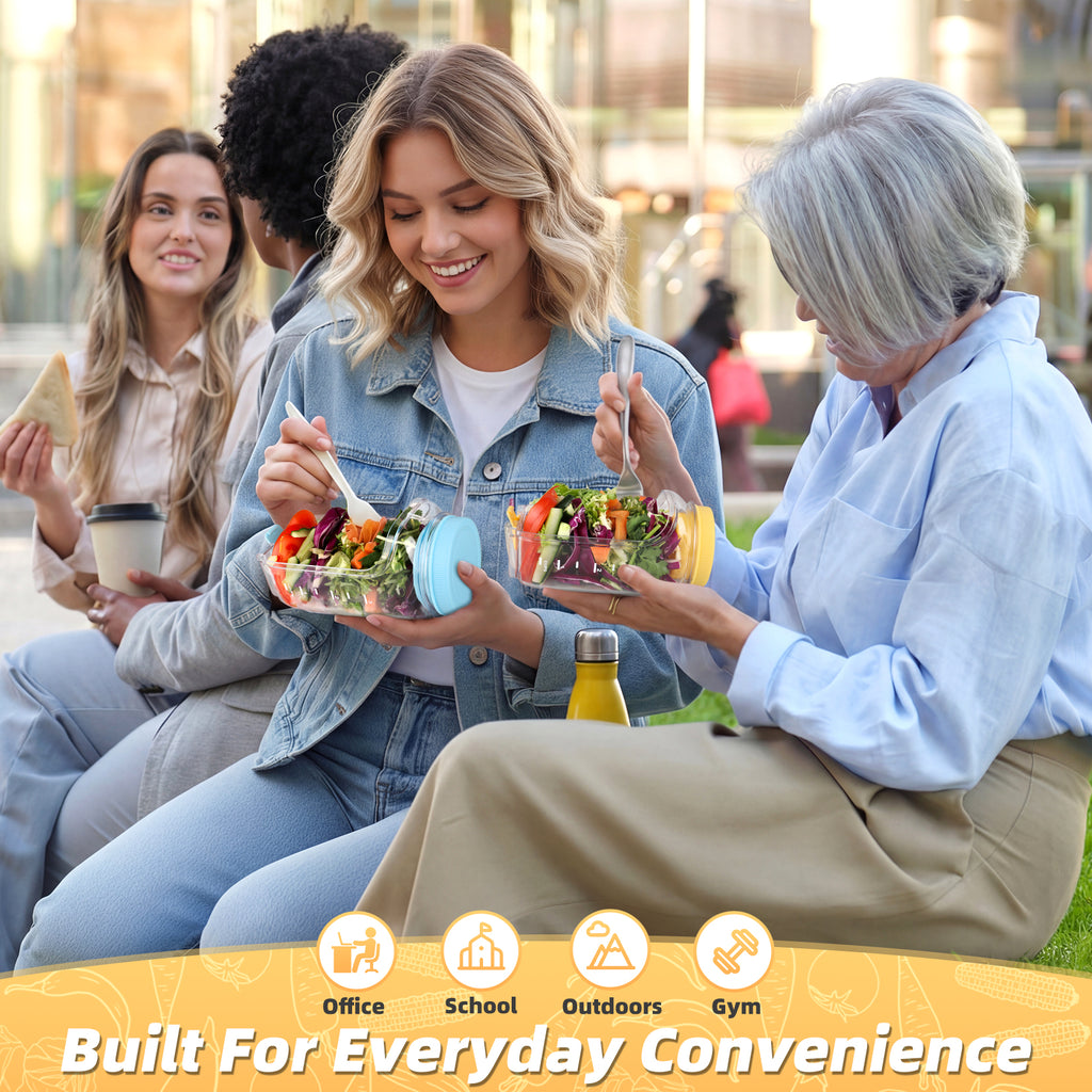 Solunex Salad Jar with Side Opening – Double-Lock Leak-Resistant Design, Vertical Layering Keeps Salads Fresh, Leak-Proof Salad Jar with Dressing Cup, Durable Salad Container for Lunch, Meal Prep & Work